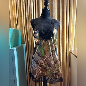 Legendary Whitetails Camo & Black Lace Chiffon Slip Dress L Y2K